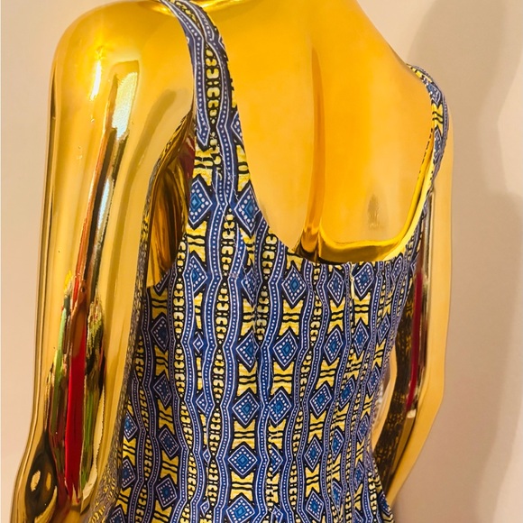 Nine West Blue and Yellow Geometric Patterned Women's Dress, Pre-Loved, Size 8P - Picture 7 of 12
